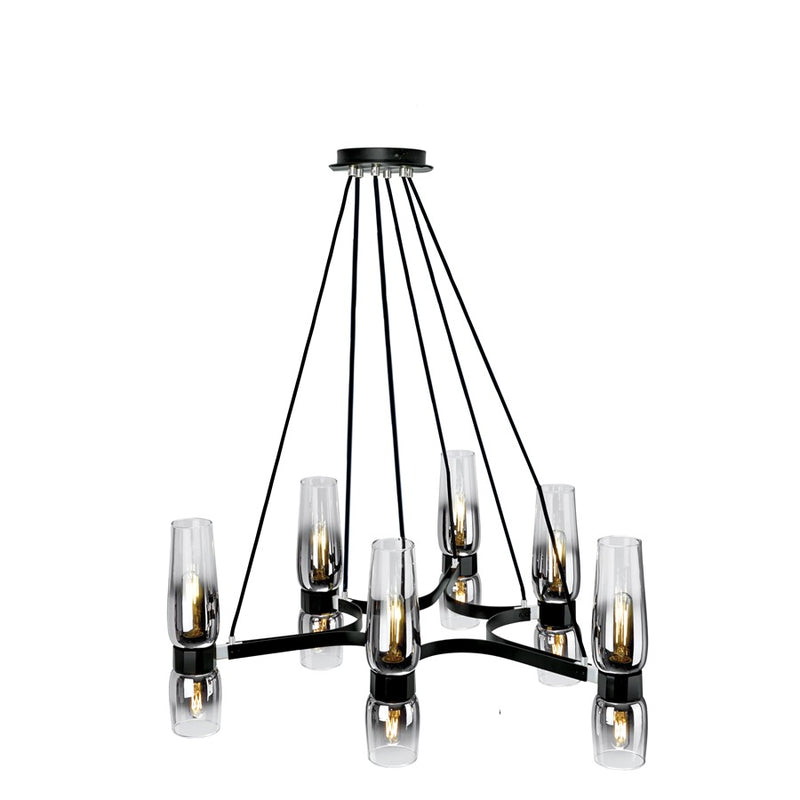 Atlas Lighting Flame 36in 12-Light Chandelier | Modern Matte Black and Clear Glass | Dining Room & Living Room | 36 x 36 x 14.25 in | Model CL11174-BK