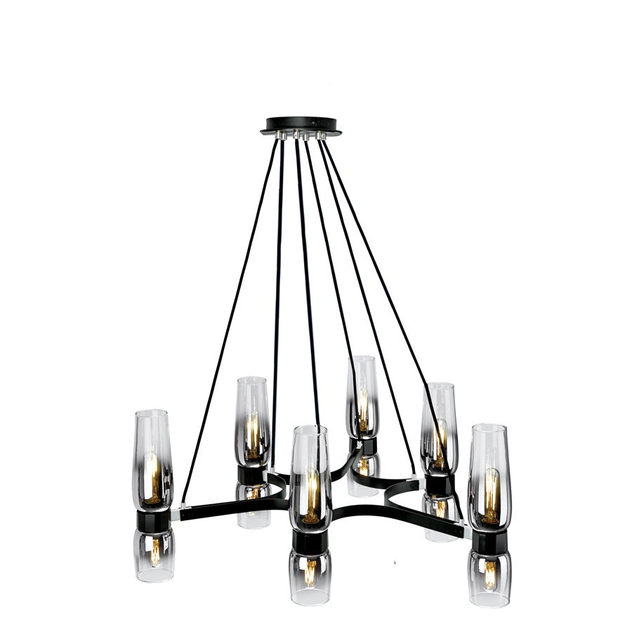Atlas Lighting Flame 36'' Wide 12Lt Chandelier, Matte Black/Chrome