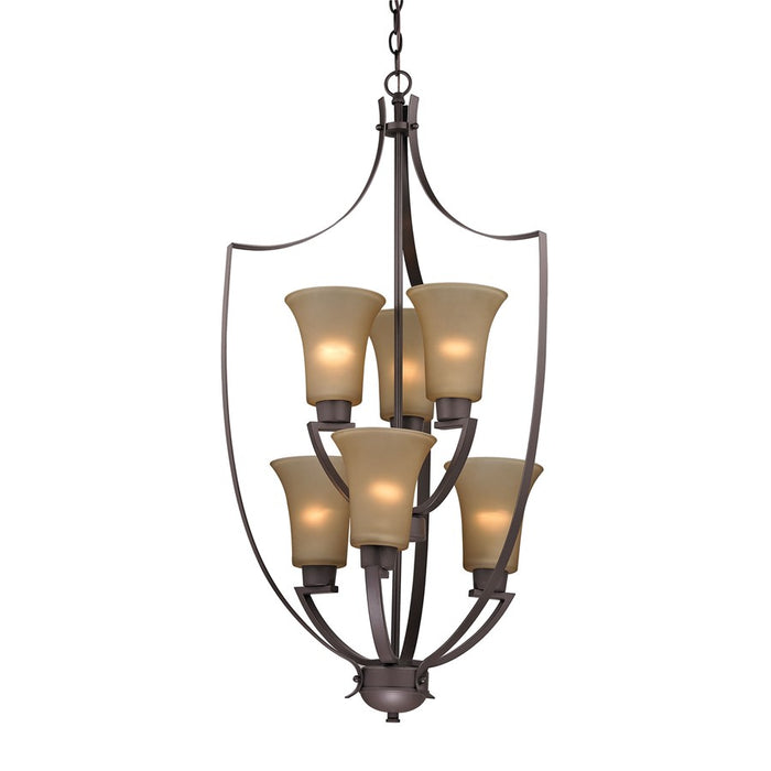 Atlas Lighting Foyer 21'' Wide 6Lt Chandelier, Bronze/Amber