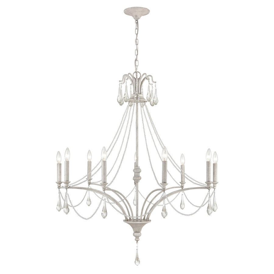 Atlas Lighting French Parlor 38''W 9Lt Chandelier, Vintage White