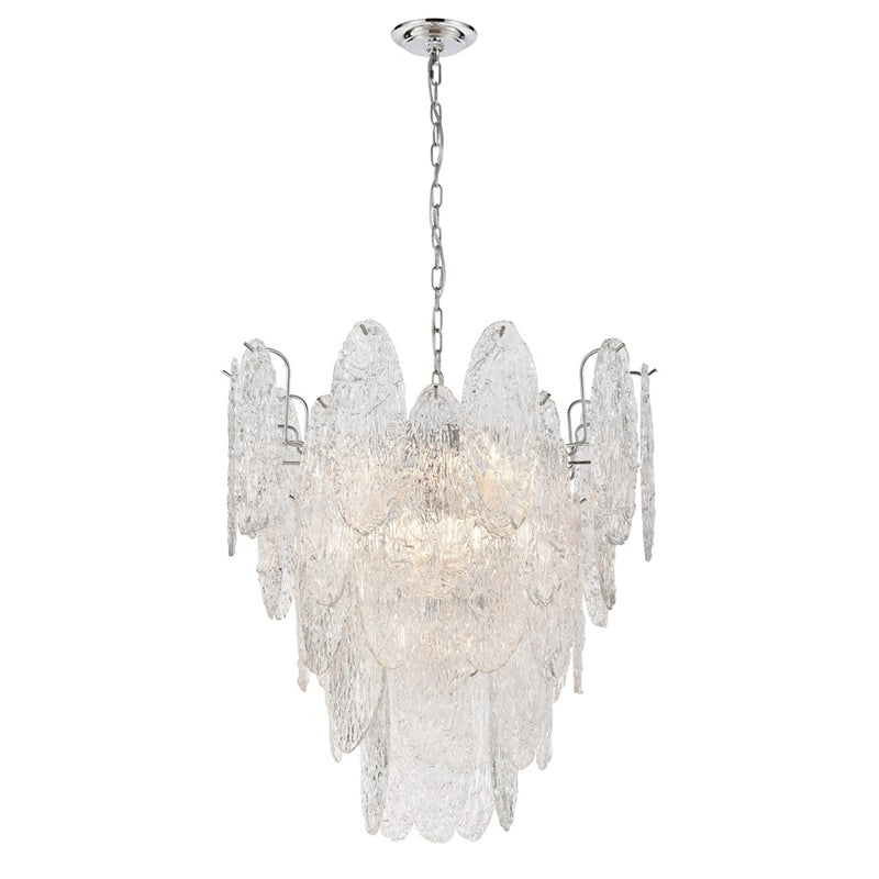 Atlas Lighting Frozen Cascade 26in 9-Light Chandelier | Traditional Polished Chrome and Clear Textured Glass | Dining Room | Model CL11188-CH