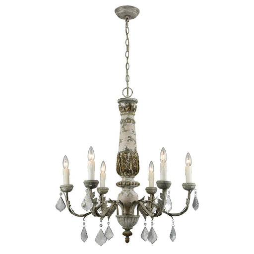 Atlas Lighting Genevieve 28'' Wide 6Lt Chandelier, Aged Cream