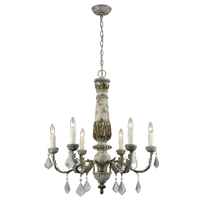 Atlas Lighting Genevieve 28'' Wide 6Lt Chandelier, Aged Cream