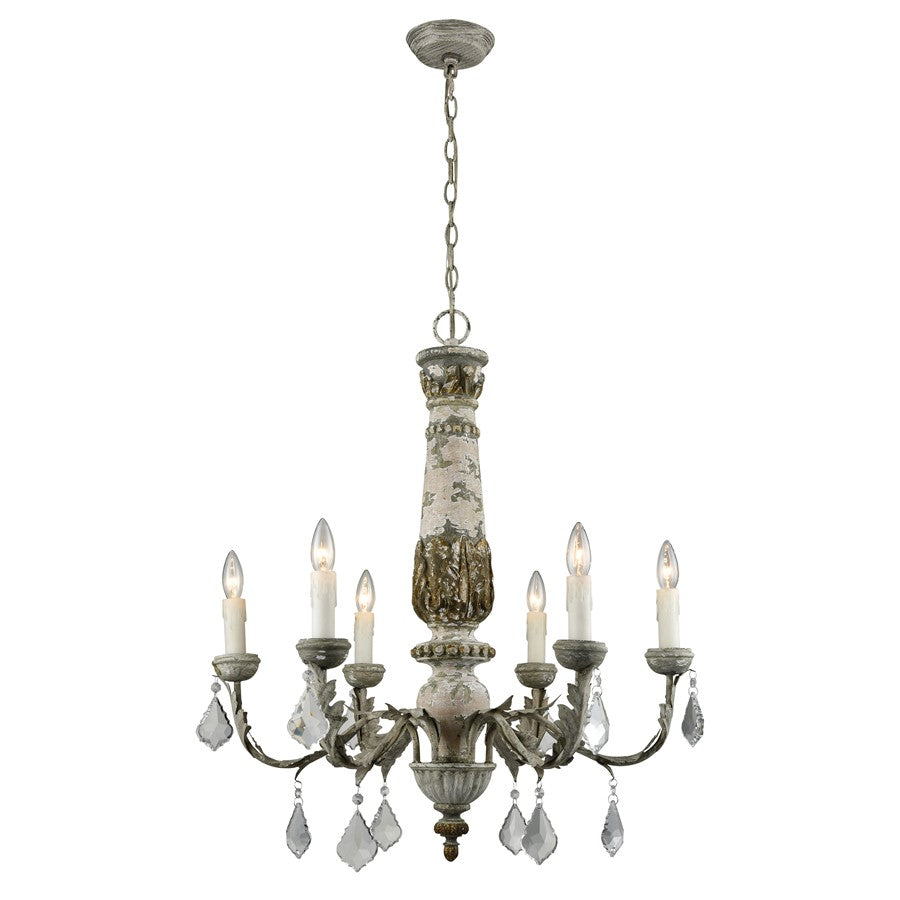 Atlas Lighting Genevieve 28'' Wide 6Lt Chandelier, Aged Cream