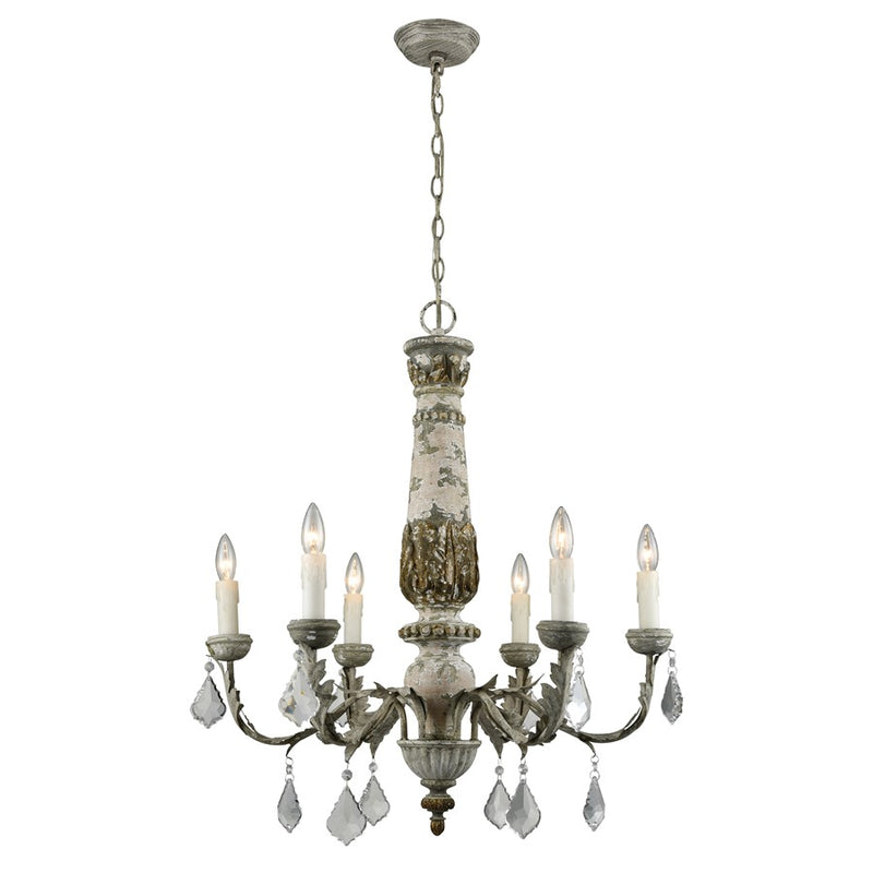 Atlas Lighting Genevieve 28in 6-Light Chandelier | Traditional Aged Gray Metal and Composite | Dining Room & Living Room | Model CL11189-GY