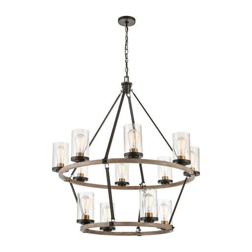 Atlas Lighting Geringer 36'' Wide 12Lt Chandelier, Charcoal/Clear