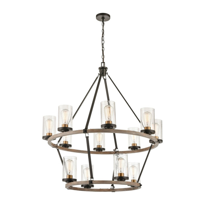 Atlas Lighting Geringer 36'' Wide 12Lt Chandelier, Charcoal/Clear