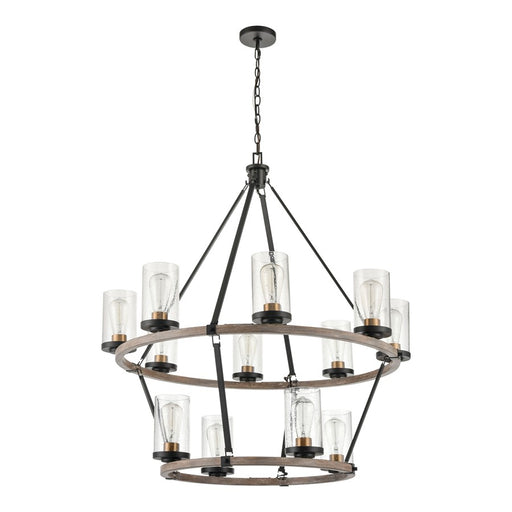 Atlas Lighting Geringer 36'' Wide 12Lt Chandelier, Charcoal/Clear