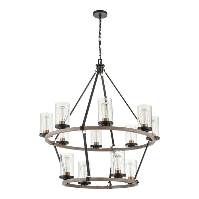 Atlas Lighting Geringer 36'' Wide 12Lt Chandelier, Charcoal/Clear