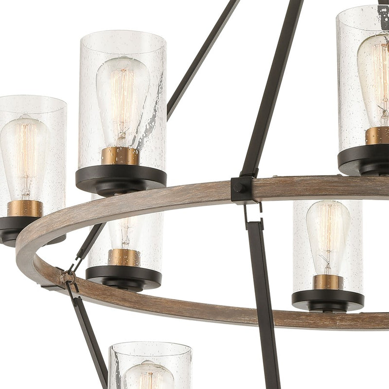 Atlas Lighting Geringer 36in 12-Light Chandelier | Transitional Charcoal Beechwood and Burnished Brass with Clear Seeded Glass | Model CL11191-BK