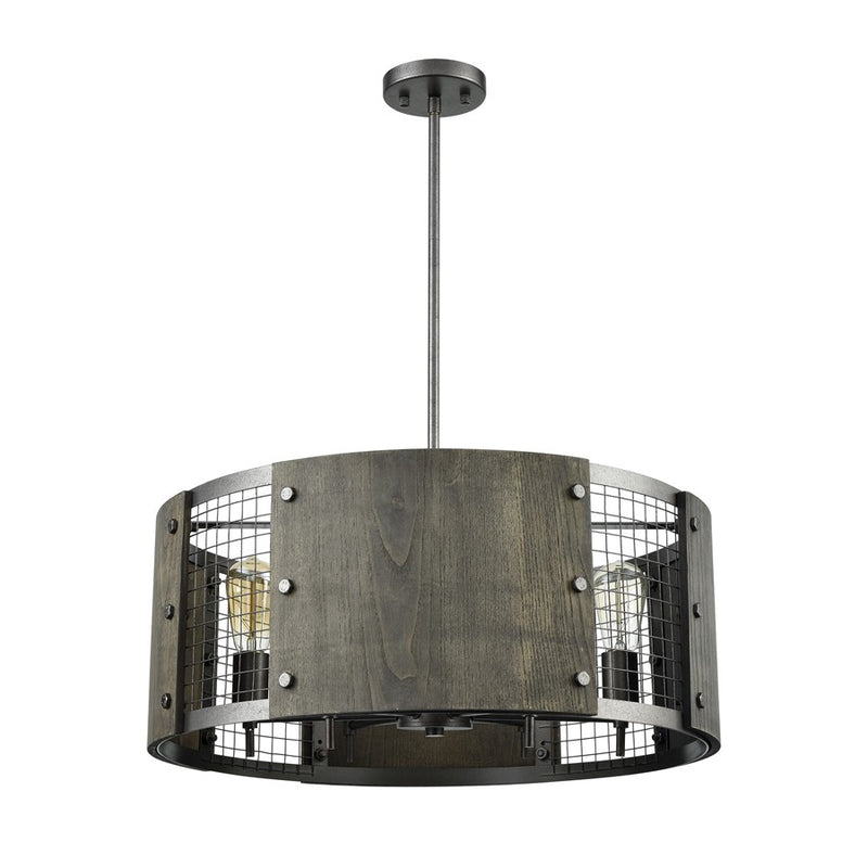 Atlas Lighting Halstead 24in 6-Light Chandelier | Transitional Ash Gray Wood and Dark Graphite Metal | Dining Room & Kitchen | Model CL11194-GY