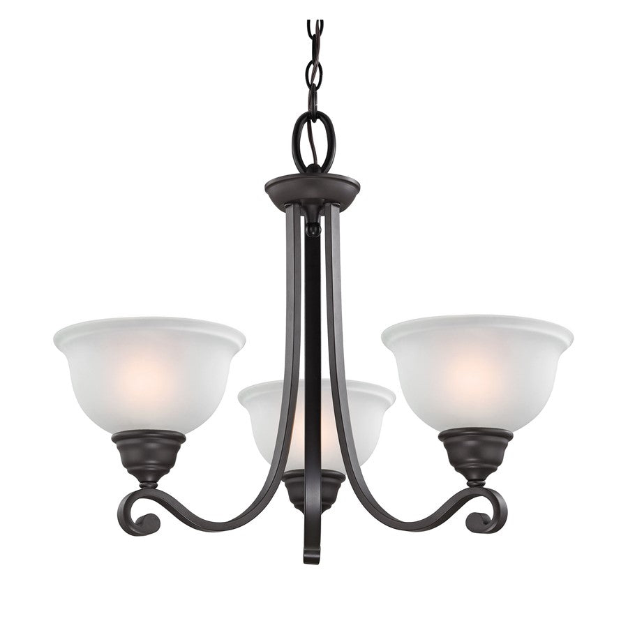 Atlas Lighting Hamilton 25''W 3Lt Chandelier, Bronze/White Glass