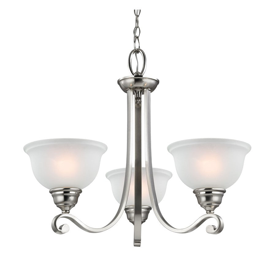 Atlas Lighting Hamilton 25''W 3Lt Chandelier, Nickel/White Glass - CL11195-NK