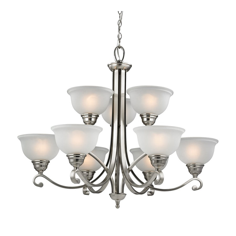 Atlas Lighting Hamilton 36''W 9Lt Chandelier, Nickel/White Glass - CL11196-NK