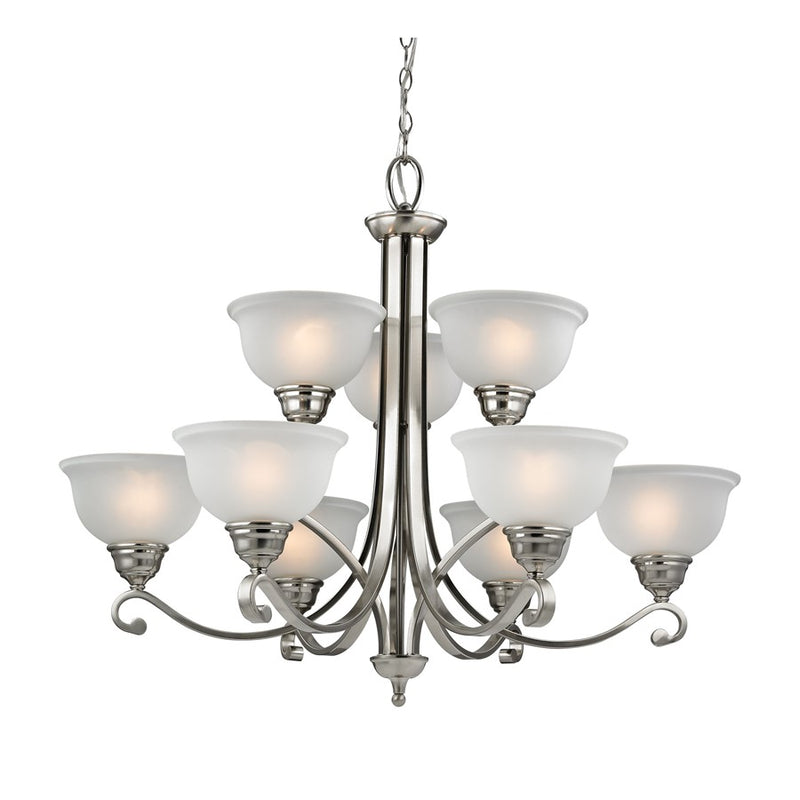 Atlas Lighting Hamilton 36in 9-Light Chandelier | Traditional Brushed Nickel and White Glass | Dining Room & Kitchen Island | Model CL11196-NK