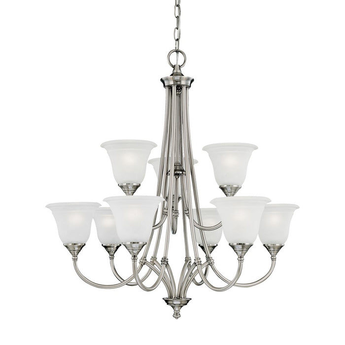 Atlas Lighting Harmony 31'' Wide 9Lt Chandelier, Satin Pewter/White