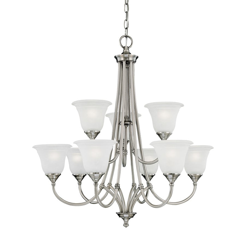 Atlas Lighting Harmony 31in 9-Light Chandelier | Traditional Satin Pewter and Frosted Glass | Dining Room & Living Room | Model CL11197-SV