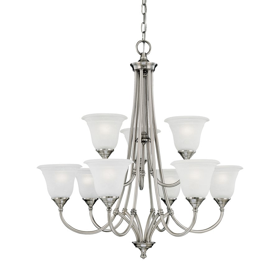 Atlas Lighting Harmony 31'' Wide 9Lt Chandelier, Satin Pewter/White