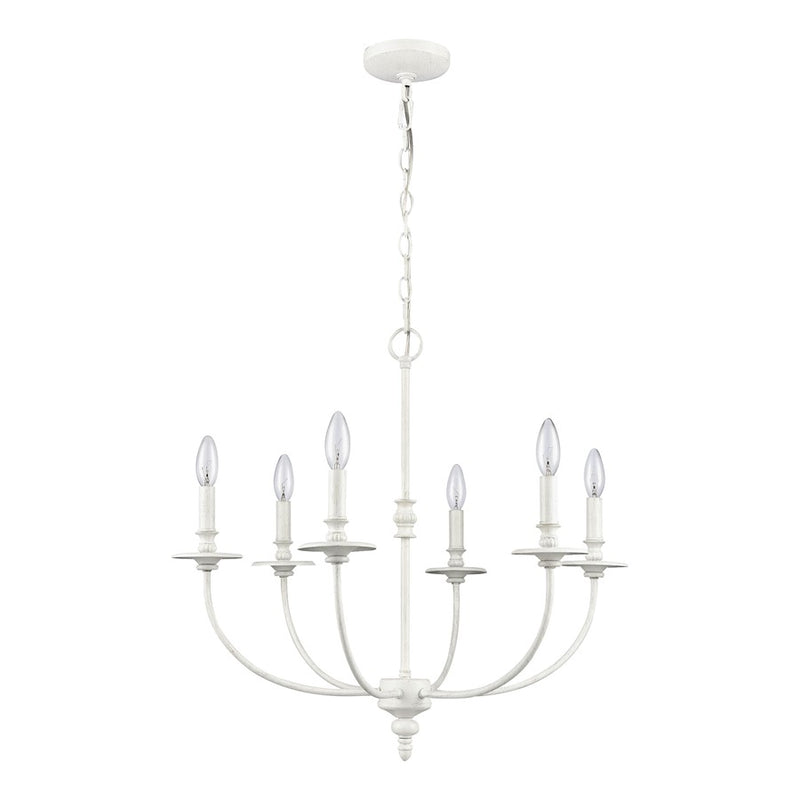 Atlas Lighting Hartford 25in 6-Light Chandelier | Traditional Farmhouse White Metal | Dining Room & Living Room | 25 x 25 x 24 in | Model CL11199-WH