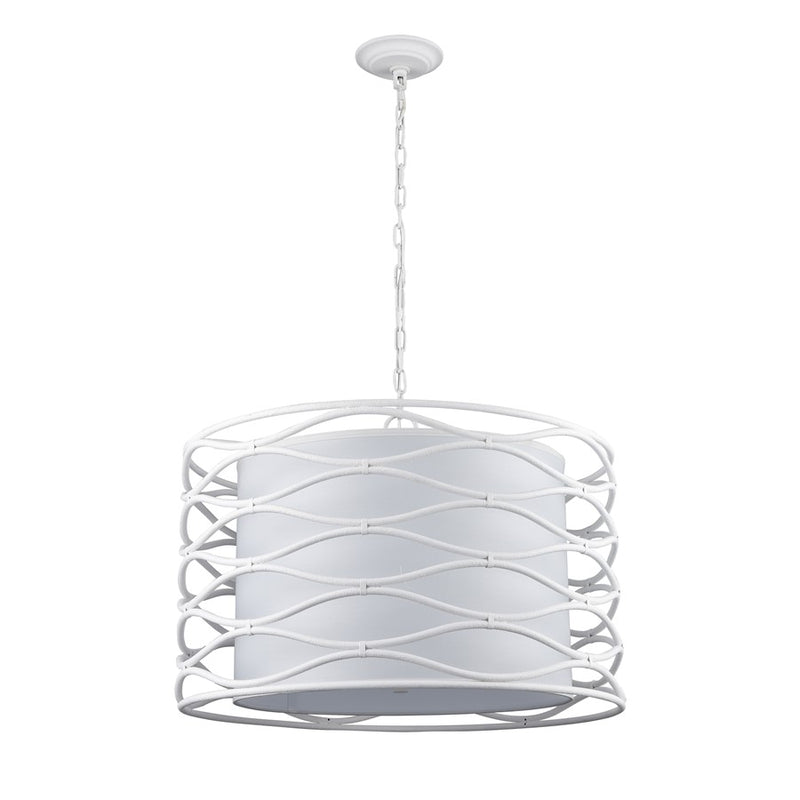Atlas Lighting Hillcrest 24in 4-Light Chandelier | Dry White Metal and White Fabric Shade | Living Room & Hallway | 24 x 24 x 16 in | Model CL11202-WH