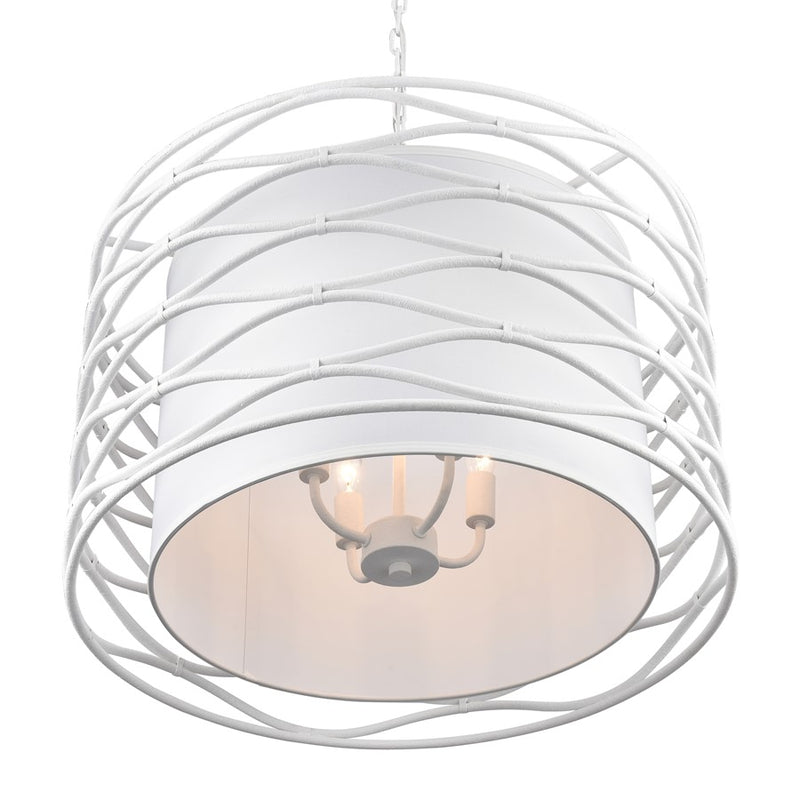 Atlas Lighting Hillcrest 24in 4-Light Chandelier | Dry White Metal and White Fabric Shade | Living Room & Hallway | 24 x 24 x 16 in | Model CL11202-WH