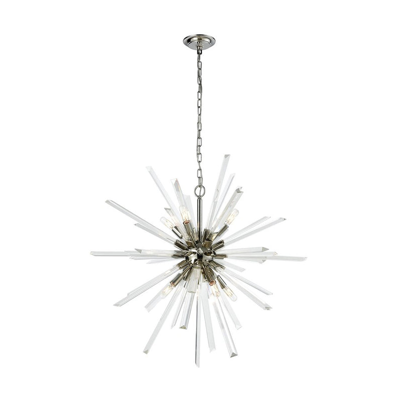 Atlas Lighting Ice Geist 33in 8-Light Chandelier | Modern Polished Nickel and Clear Crystal | Dining Room & Living Room | Model CL11203-NK