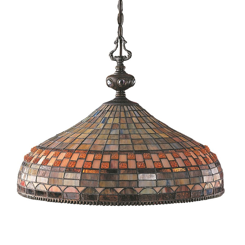 Atlas Lighting Jewelstone 20in 3-Light Chandelier | Traditional Classic Bronze and Multicolor Tiffany Glass | Dining Room | Model CL11209-BZ