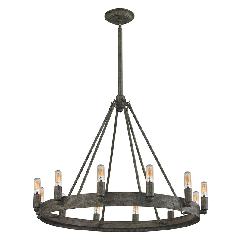 Atlas Lighting Lewisburg 27in 12-Light Chandelier | Transitional Malted Rust Metal Ring | Dining Room & Living Room | Model CL11219-GY