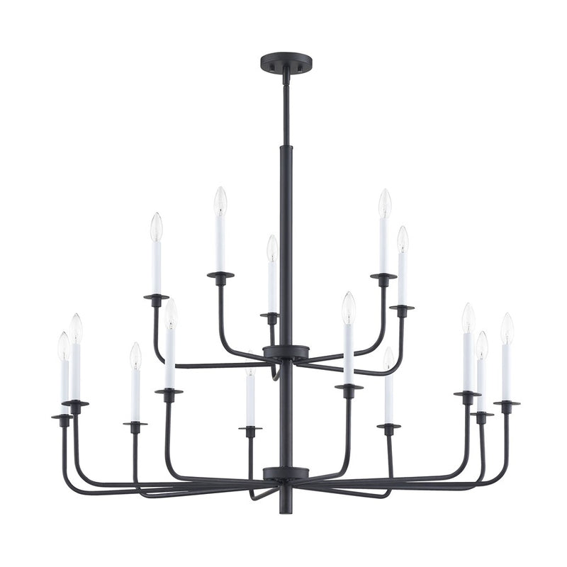 Atlas Lighting Lexington Green 46in 15-Light Chandelier | Traditional Matte Black Metal | Dining Room & Living Room | Model CL11223-BK