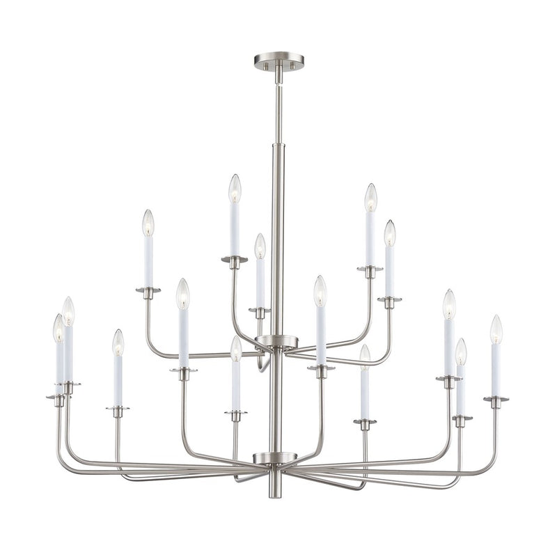 Atlas Lighting Lexington Green 46in 15-Light Chandelier | Traditional Brushed Nickel and White Metal | Dining Room & Living Room | Model CL11223-NK