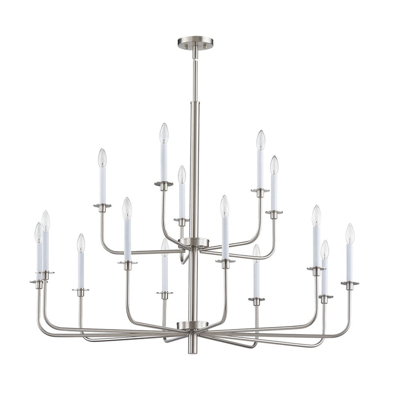 Atlas Lighting Lexington Green 46in 15-Light Chandelier | Traditional Brushed Nickel and White Metal | Dining Room & Living Room | Model CL11223-NK