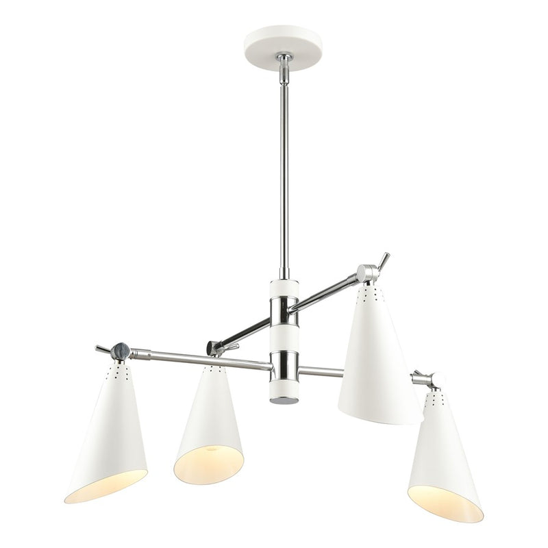 Atlas Luca 26in 4-Light Chandelier | Midcentury Polished Chrome and White Metal | Dining Room & Kitchen Island | 26 x 26 x 15 in | Model CL11228-CH