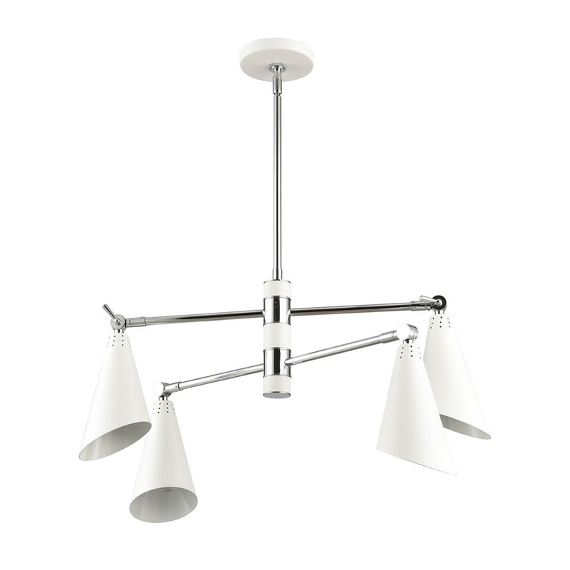 Atlas Luca 26in 4-Light Chandelier | Midcentury Polished Chrome and White Metal | Dining Room & Kitchen Island | 26 x 26 x 15 in | Model CL11228-CH