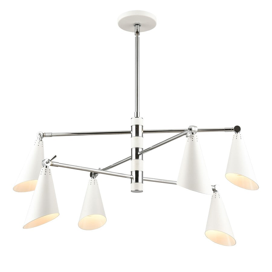Atlas Lighting Luca 36'' Wide 6Lt Chandelier, Polished Chrome/White