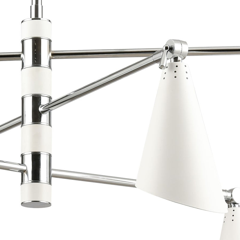 Atlas Luca 36in 6-Light Chandelier | Midcentury Polished Chrome and White Metal | Dining Room & Kitchen Island | 36 x 36 x 18 in | Model CL11229-CH
