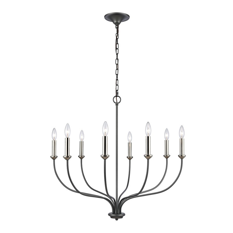 Atlas Lighting Madeline 32in 8-Light Chandelier | Transitional Dark Gray and Polished Nickel Metal | Dining Room & Living Room | Model CL11231-BK