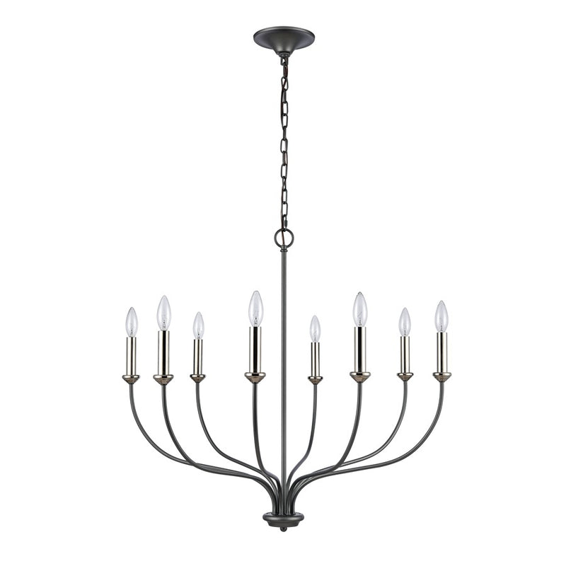 Atlas Lighting Madeline 32in 8-Light Chandelier | Transitional Dark Gray and Polished Nickel Metal | Dining Room & Living Room | Model CL11231-BK