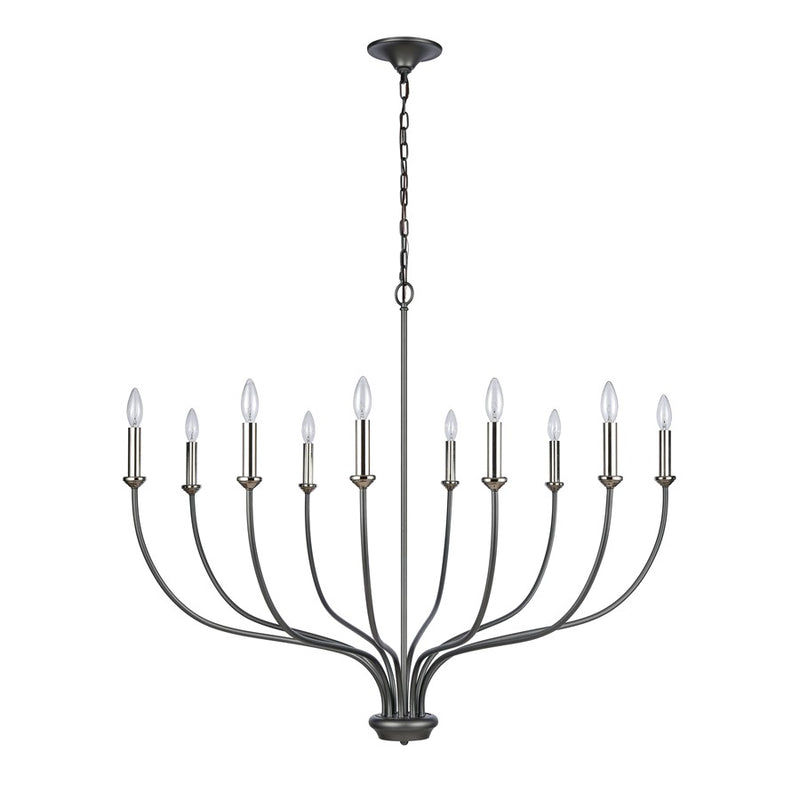 Atlas Lighting Madeline 45in 10-Light Chandelier | Transitional Dark Gray and Polished Nickel Metal | Dining Room & Living Room | Model CL11232-BK
