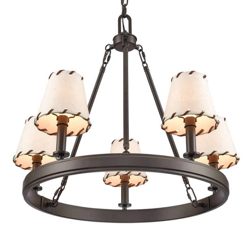 Atlas Lighting Marion 24in 5-Light Chandelier | Transitional Oil Rubbed Bronze and Natural Parchment Shade | Dining Room & Living | Model CL11235-BZ
