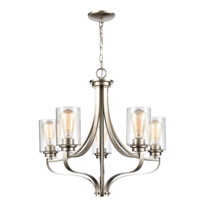 Atlas Lighting Market Square 24'' Wide 5Lt Chandelier, Nickel/Clear