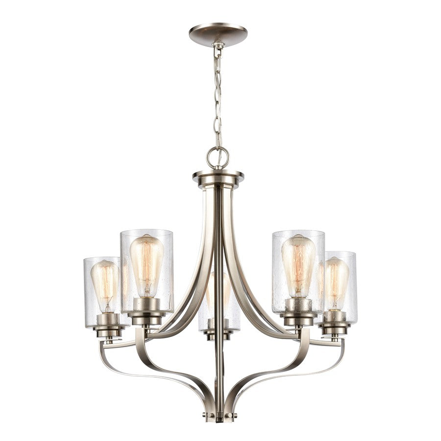 Atlas Lighting Market Square 24'' Wide 5Lt Chandelier, Nickel/Clear