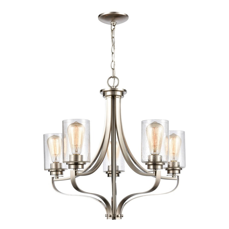 Atlas Lighting Market Square 24in 5-Light Chandelier | Transitional Brushed Nickel and Clear Seeded Glass | Dining Room & Living | Model CL11237-NK