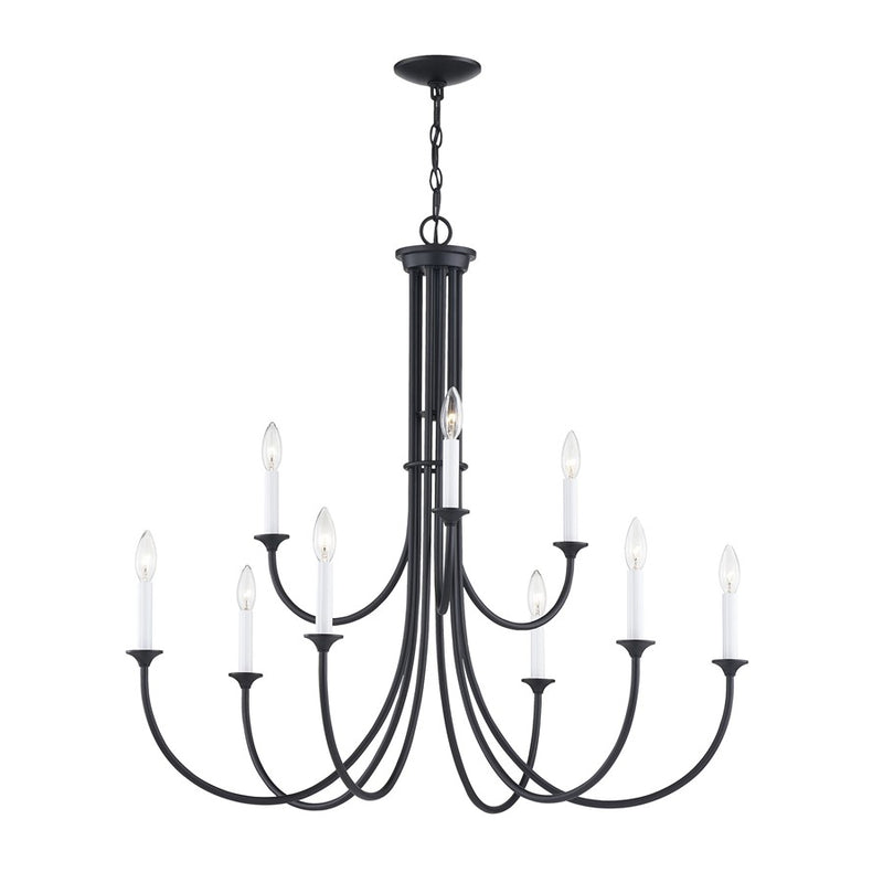 Atlas Lighting Meadowview 36in 9-Light Chandelier | Traditional Matte Black Metal | Dining Room & Foyer | 36 x 36 x 34 in | Model CL11243-BK