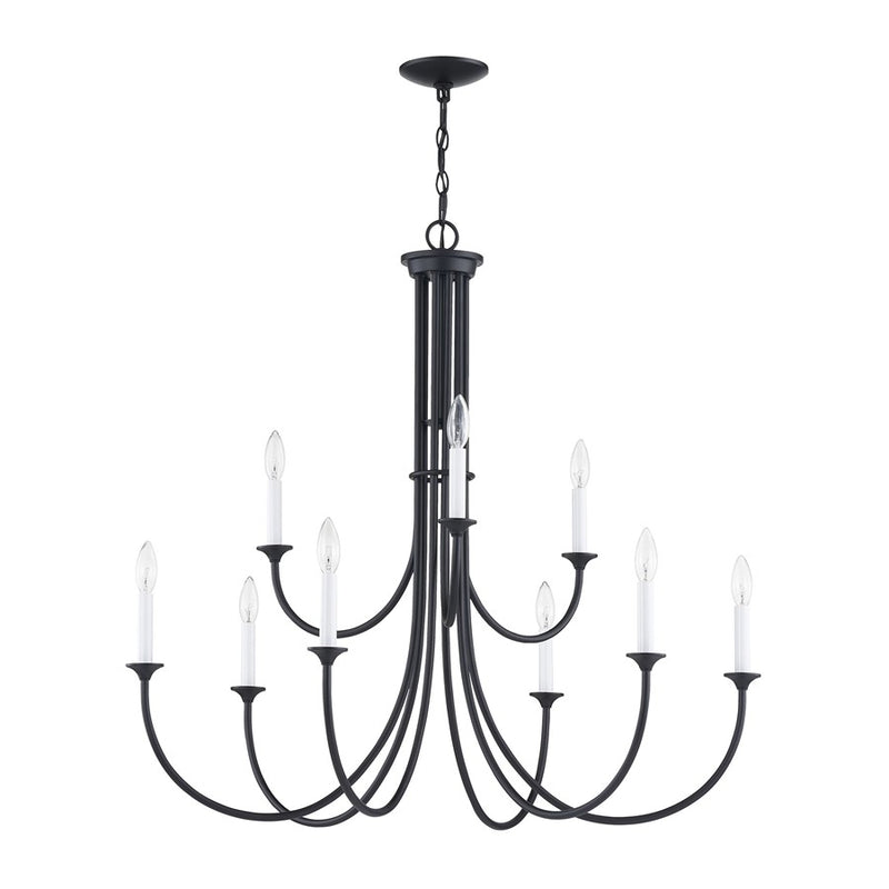 Atlas Lighting Meadowview 36in 9-Light Chandelier | Traditional Matte Black Metal | Dining Room & Foyer | 36 x 36 x 34 in | Model CL11243-BK