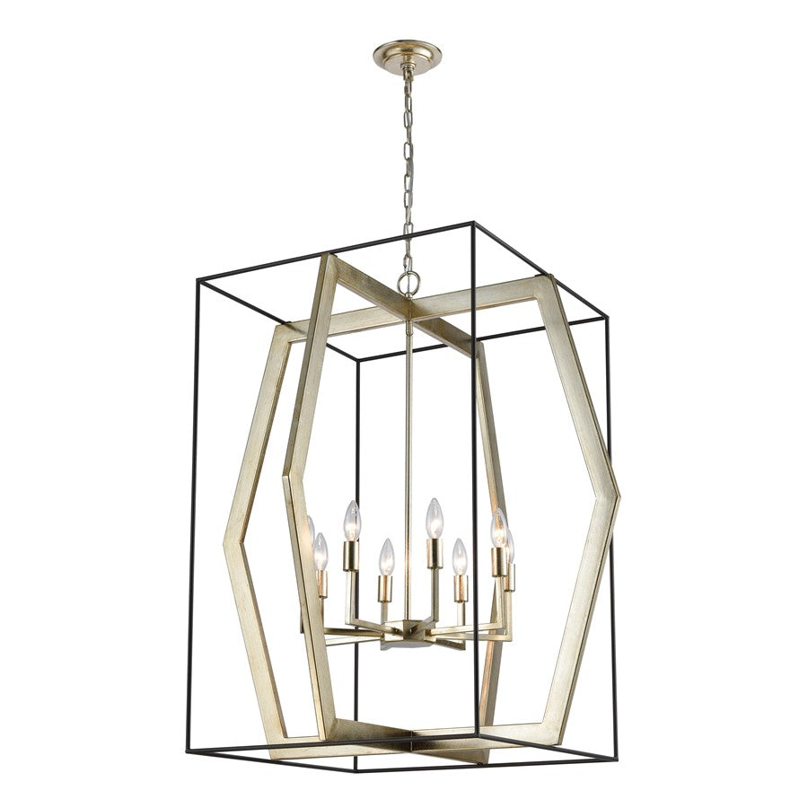 Atlas Lighting Mixed Geometries 32''W 8Lt Chandelier, Silver Leaf