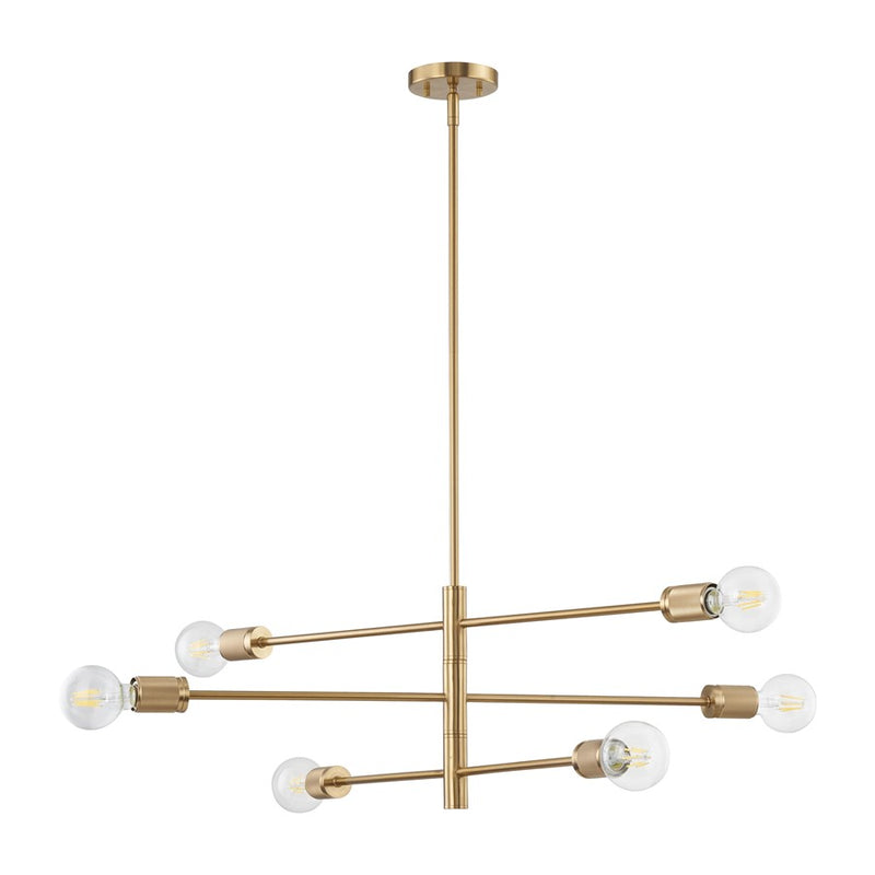 Atlas Lighting Module 34in 6-Light Chandelier | Mid-Century Burnished Brass Metal | Dining Room & Living Room | 34 x 34 x 11 in | Model CL11255-BS