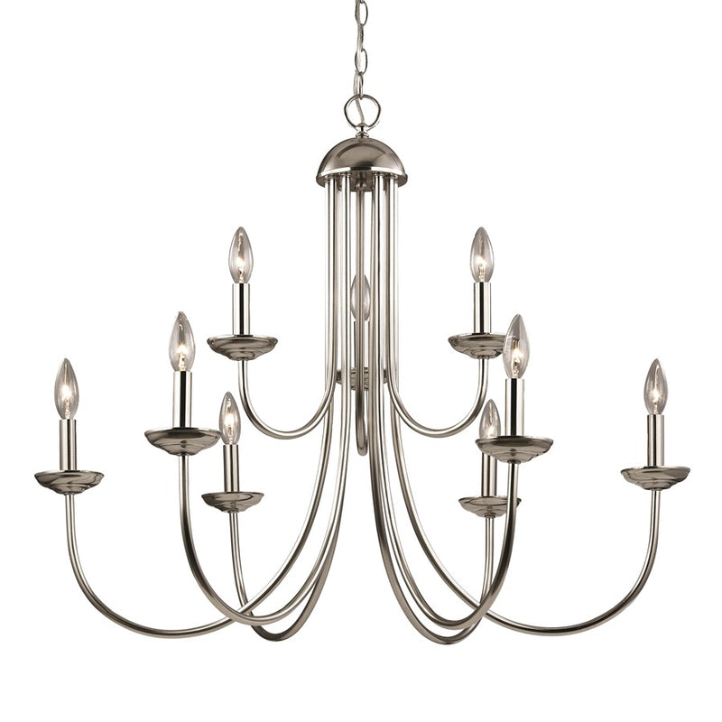 Atlas Lighting Montgomery 34in 9-Light Chandelier | Traditional Brushed Nickel Metal | Dining Room & Living Room | 34 x 34 x 29 in | Model CL11261-NK