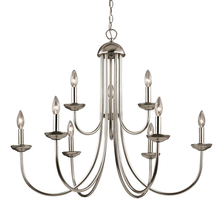 Atlas Lighting Montgomery 34'' Wide 9Lt Chandelier, Brushed Nickel