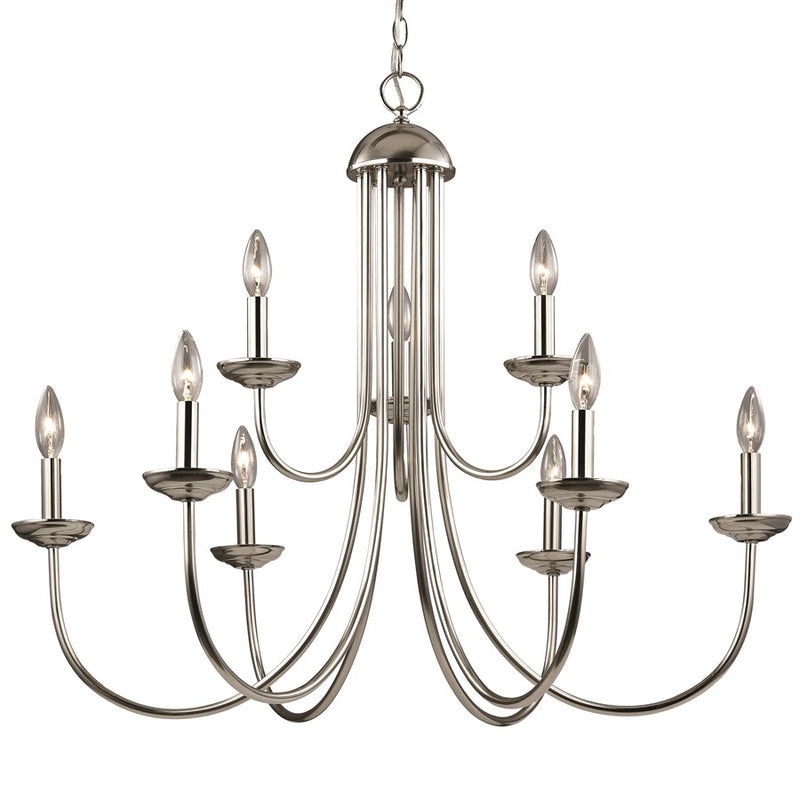 Atlas Lighting Montgomery 34in 9-Light Chandelier | Traditional Brushed Nickel Metal | Dining Room & Living Room | 34 x 34 x 29 in | Model CL11261-NK