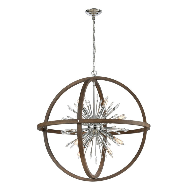 Atlas Lighting Morning Star 19in 6-Light Chandelier | Transitional Aged Wood and Chrome Metal | Dining Room & Entryway | Model CL11263-NA